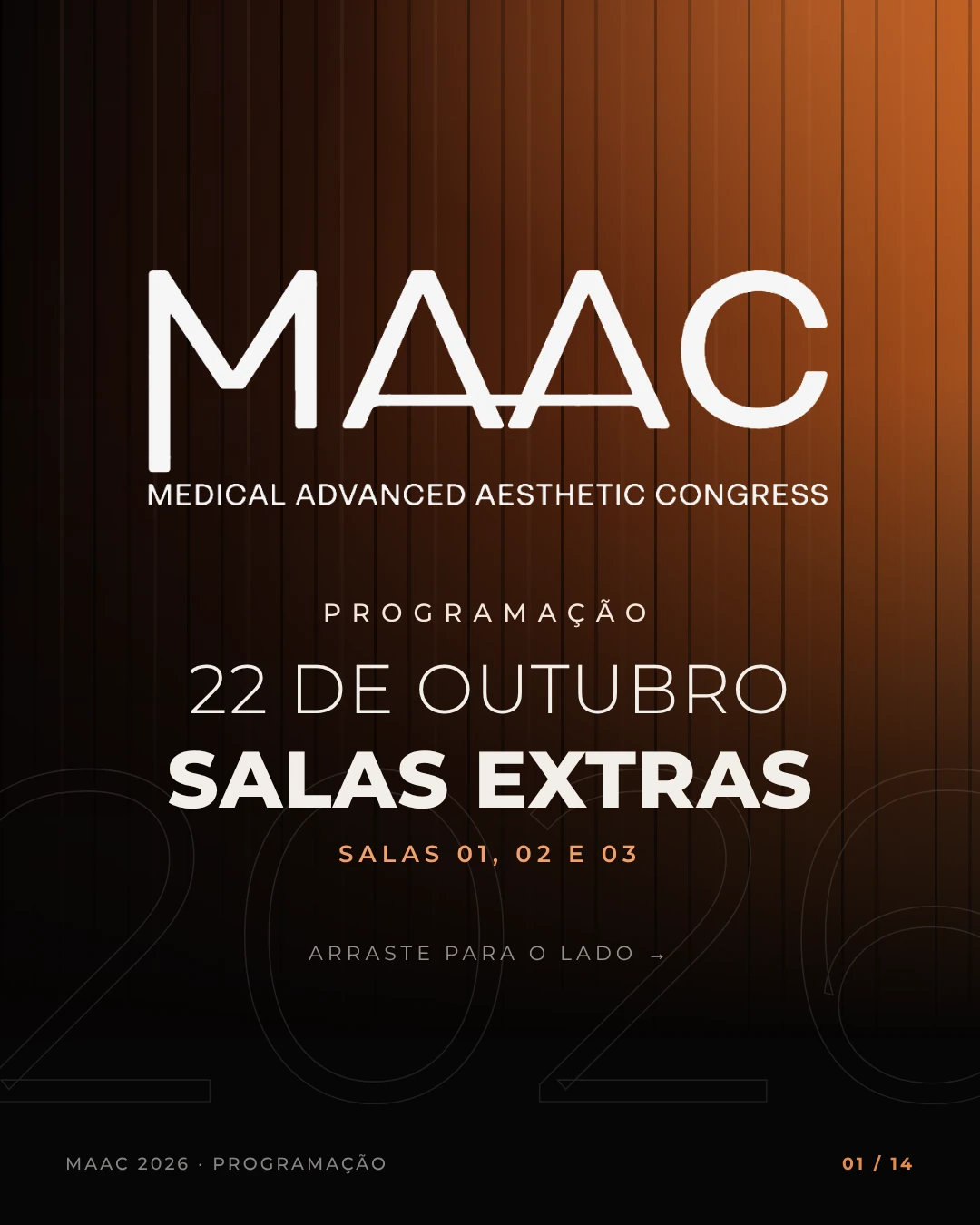 Programação das salas extras do MAAC 2026 em 22 de outubro: Salas 01, 02 e 03